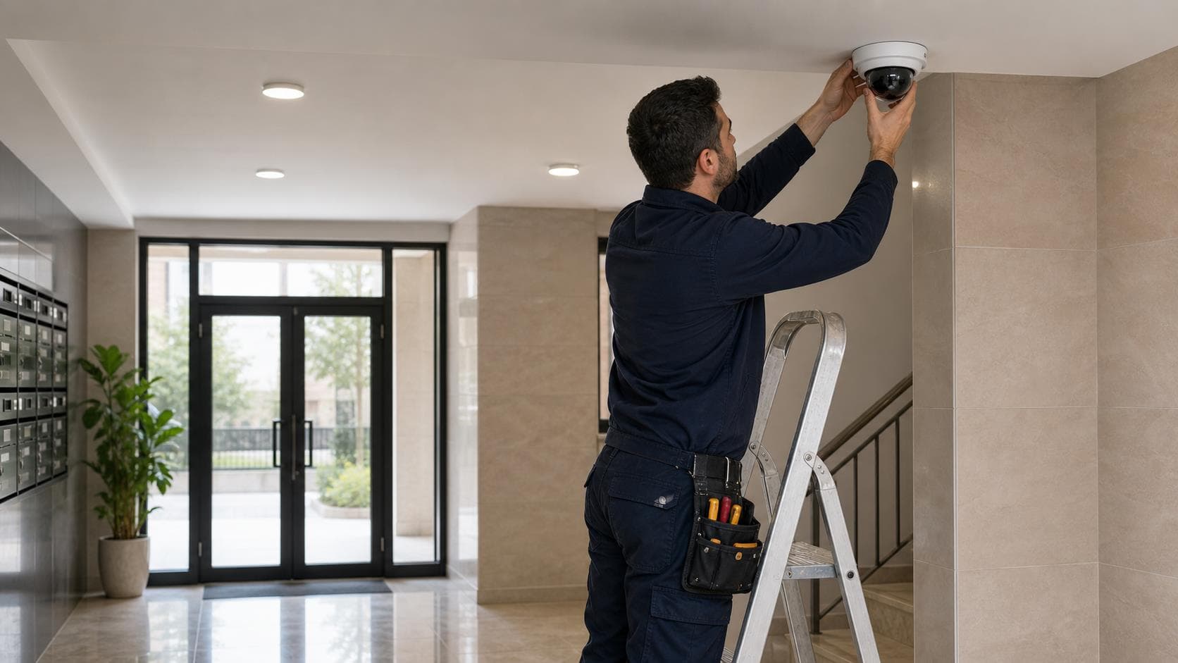 Apartman girişinde kamera montajı